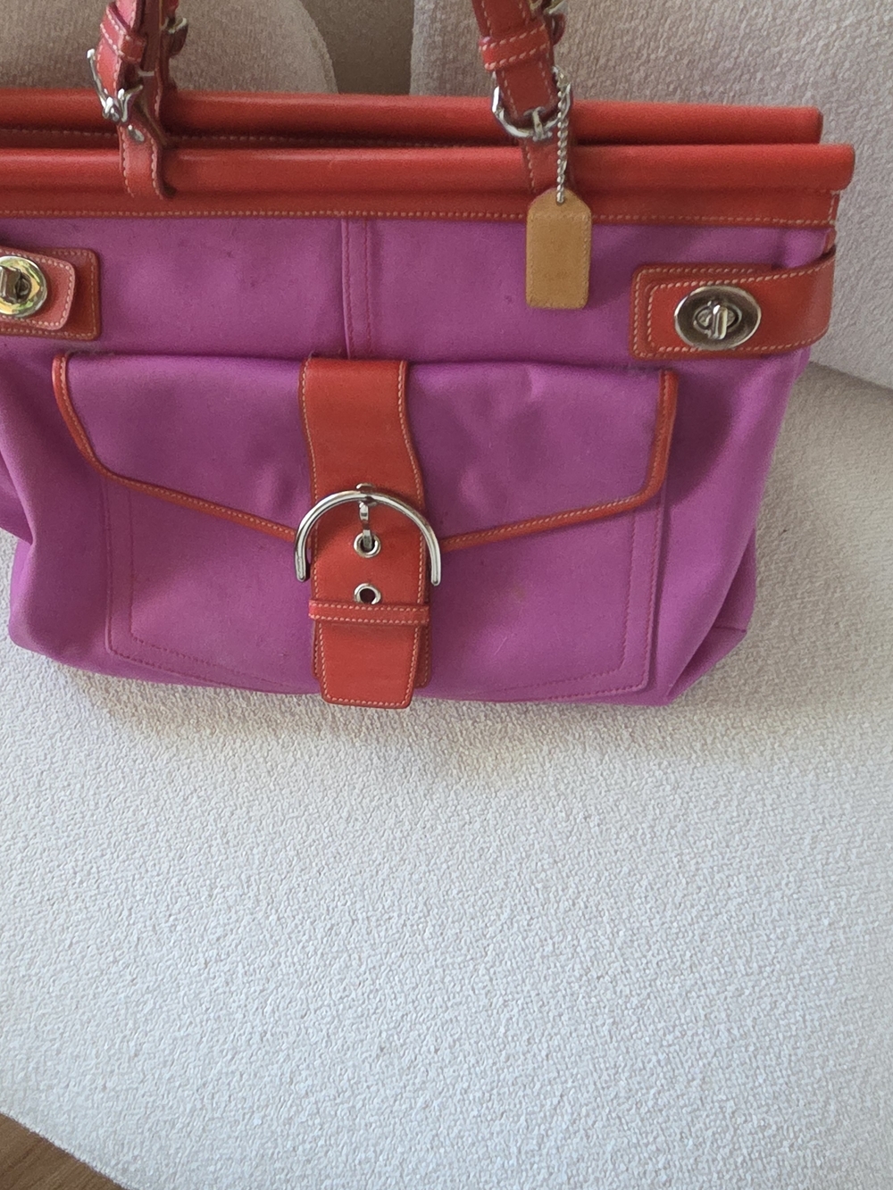Coach Hamptons Vintage Pink and Orange Contrast Tote Bag